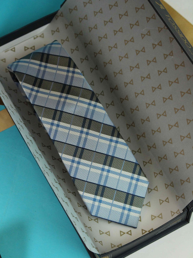 Blue Check Woven Silk Necktie - TOSSIDO