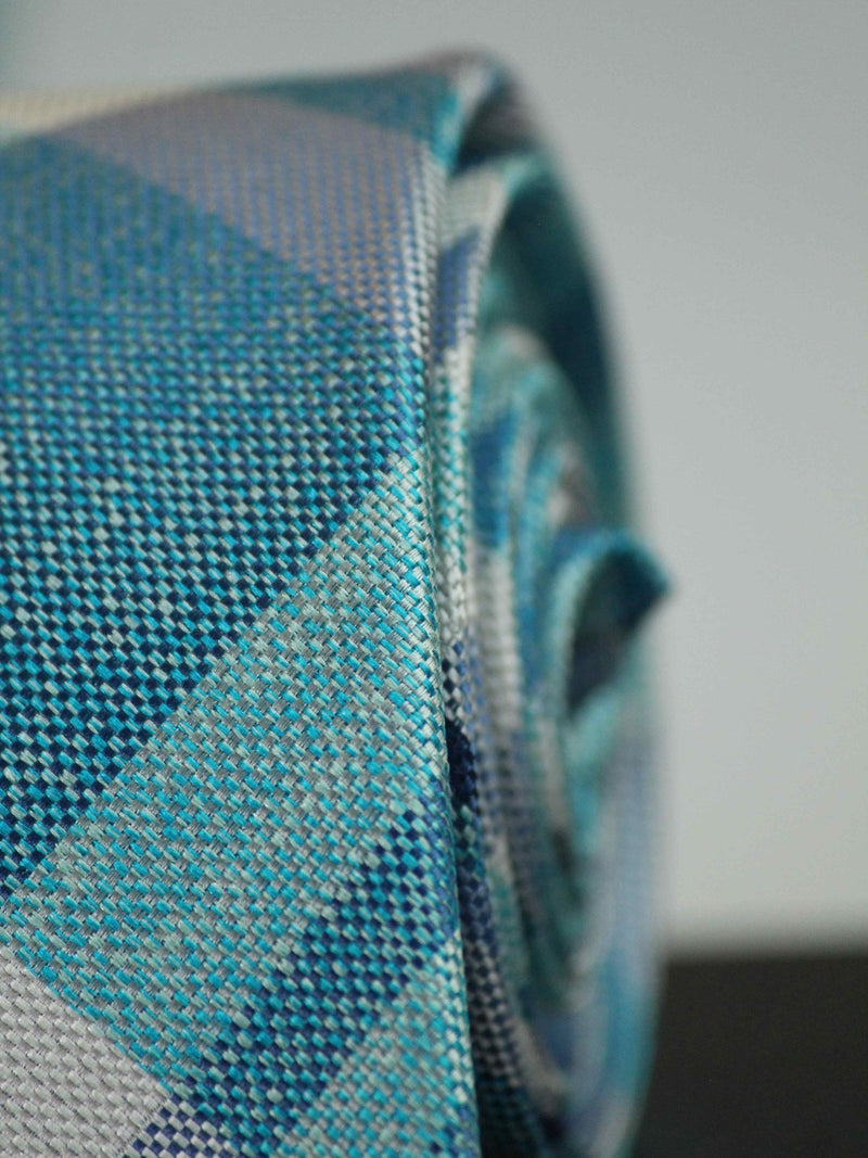 Blue Check Woven Silk Necktie - TOSSIDO