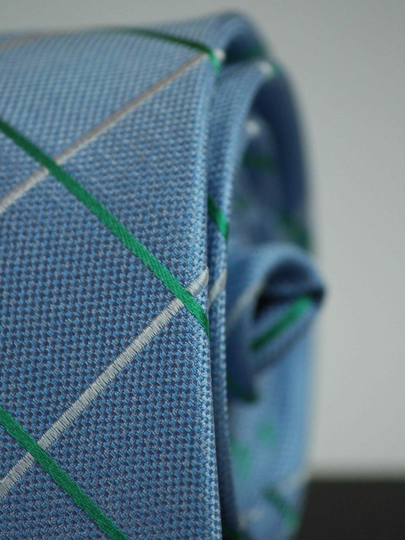 Blue Check Woven Silk Necktie - TOSSIDO