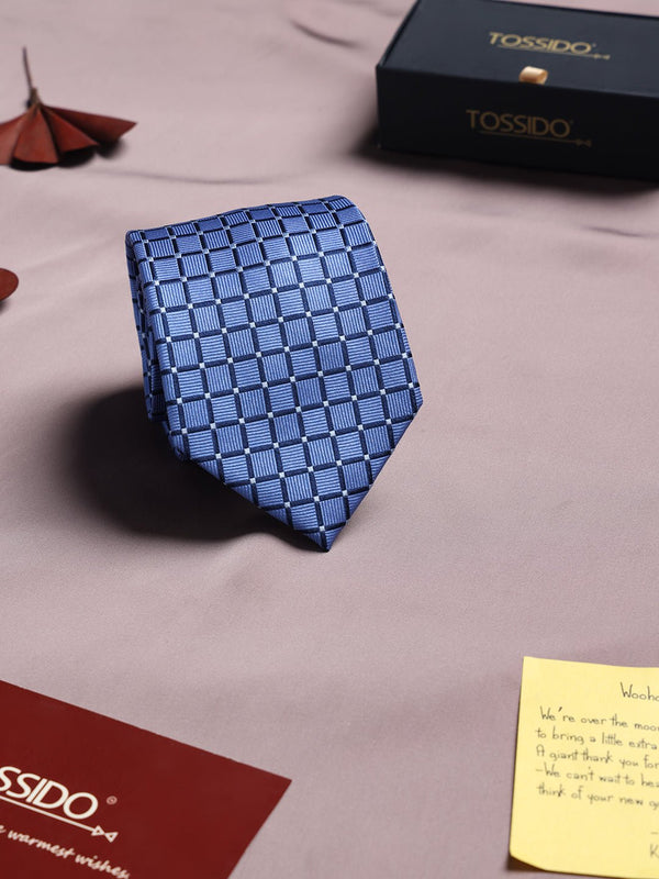 Blue Check Woven Silk Necktie - TOSSIDO