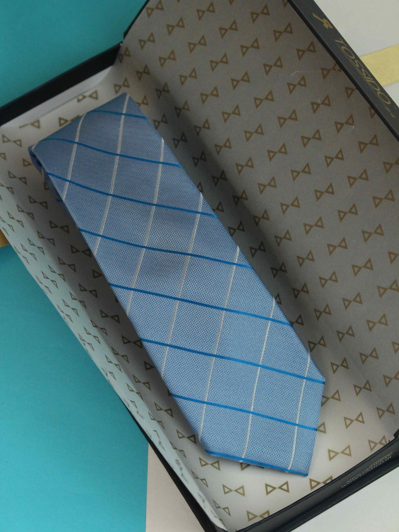 Blue Check Woven Silk Necktie - TOSSIDO