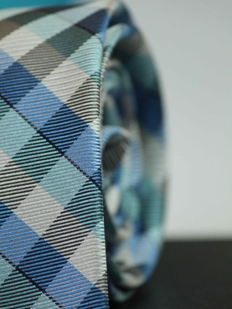 Blue Check Woven Silk Necktie - TOSSIDO