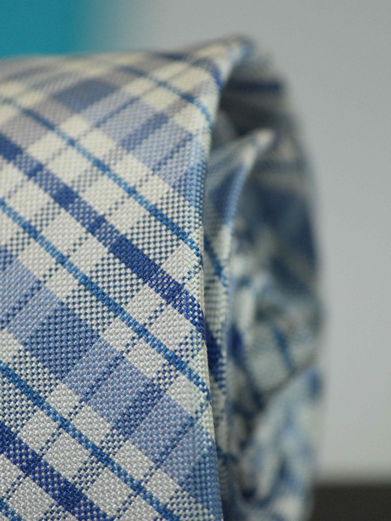 Blue Check Woven Silk Necktie - TOSSIDO
