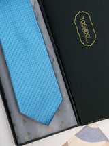 Blue Check Woven Silk Necktie - TOSSIDO