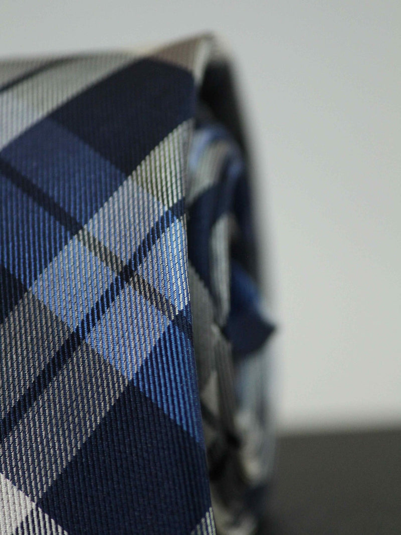 Blue Check Woven Silk Necktie - TOSSIDO