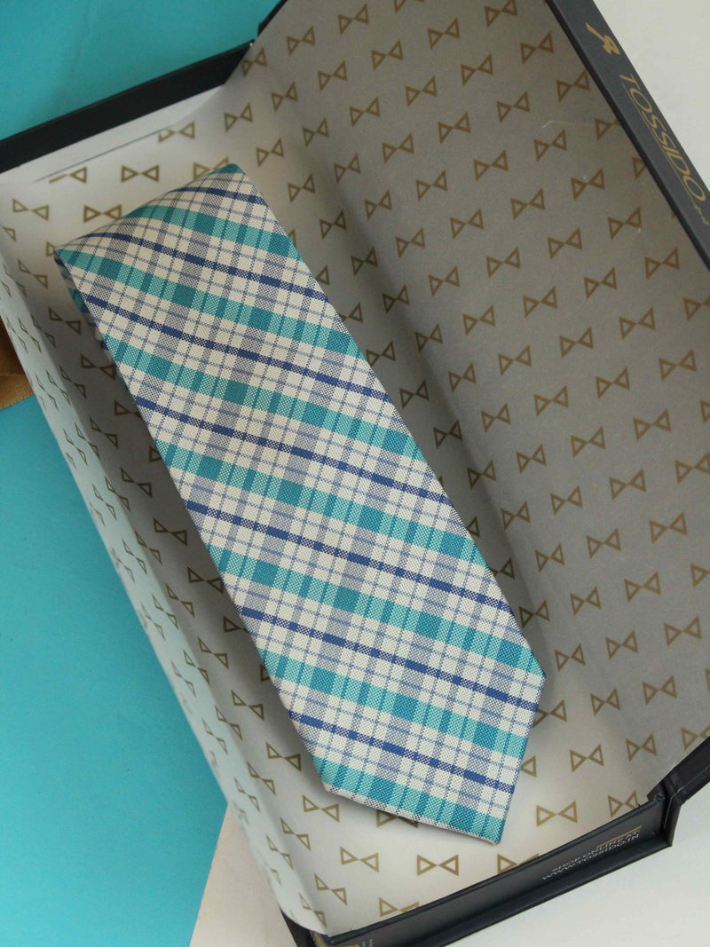 Blue Check Woven Silk Necktie - TOSSIDO