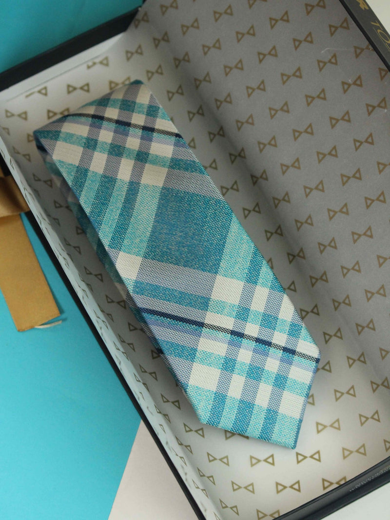 Blue Check Woven Silk Necktie - TOSSIDO