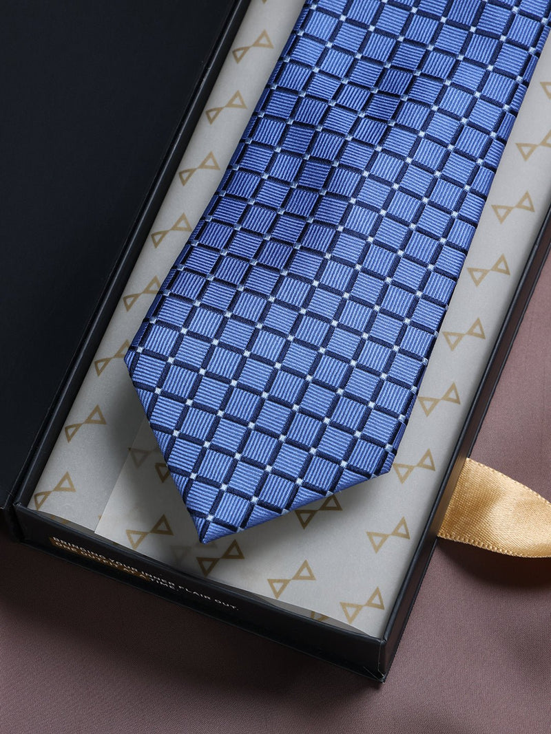 Blue Check Woven Silk Necktie - TOSSIDO
