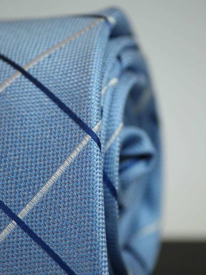 Blue Check Woven Silk Necktie - TOSSIDO