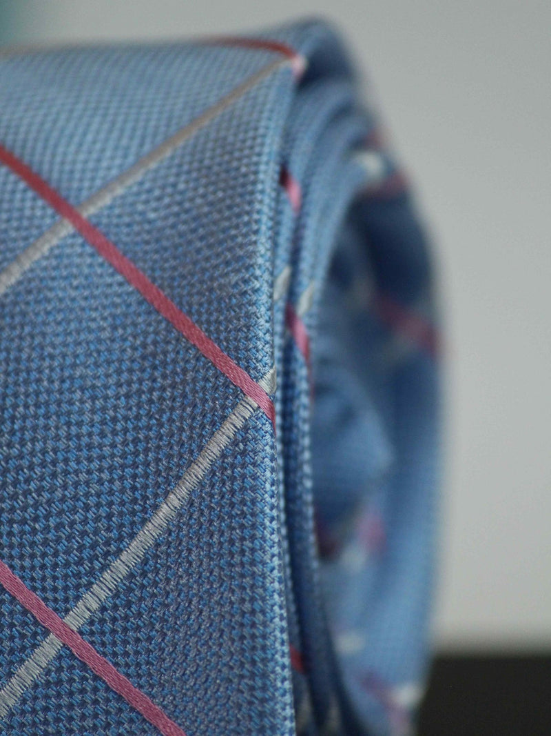 Blue Check Woven Silk Necktie - TOSSIDO