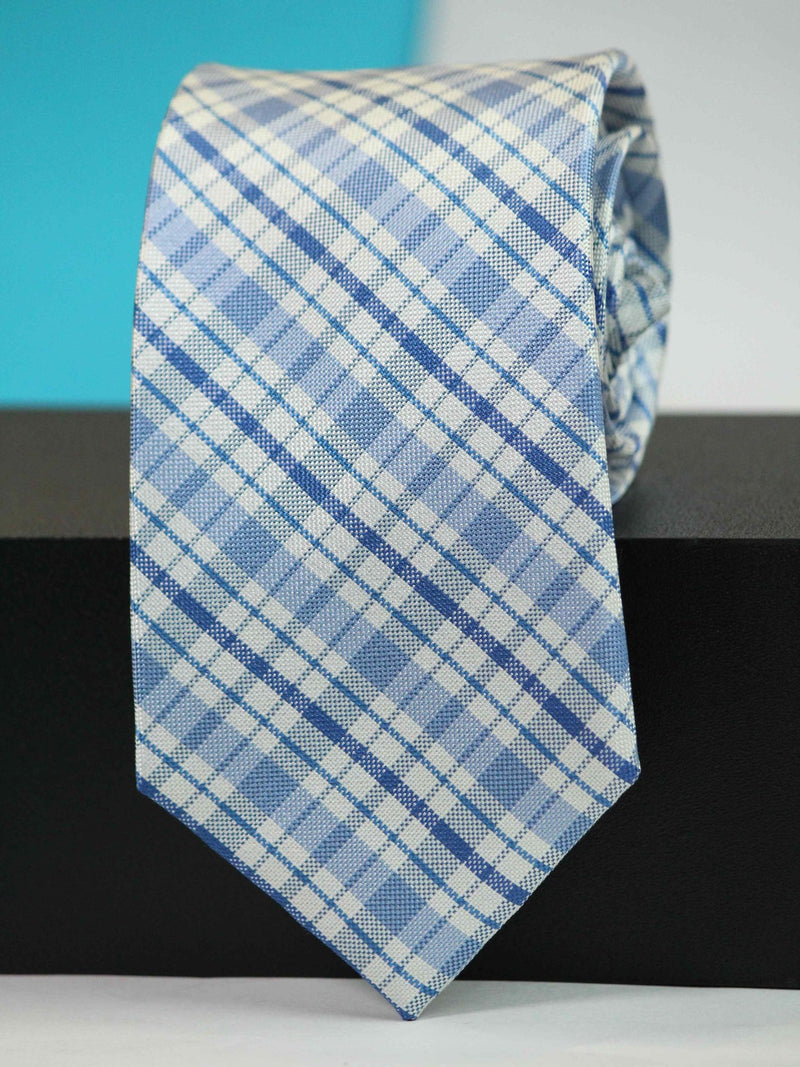 Blue Check Woven Silk Necktie - TOSSIDO