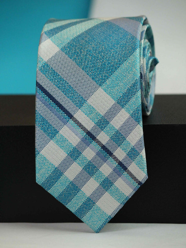 Blue Check Woven Silk Necktie - TOSSIDO