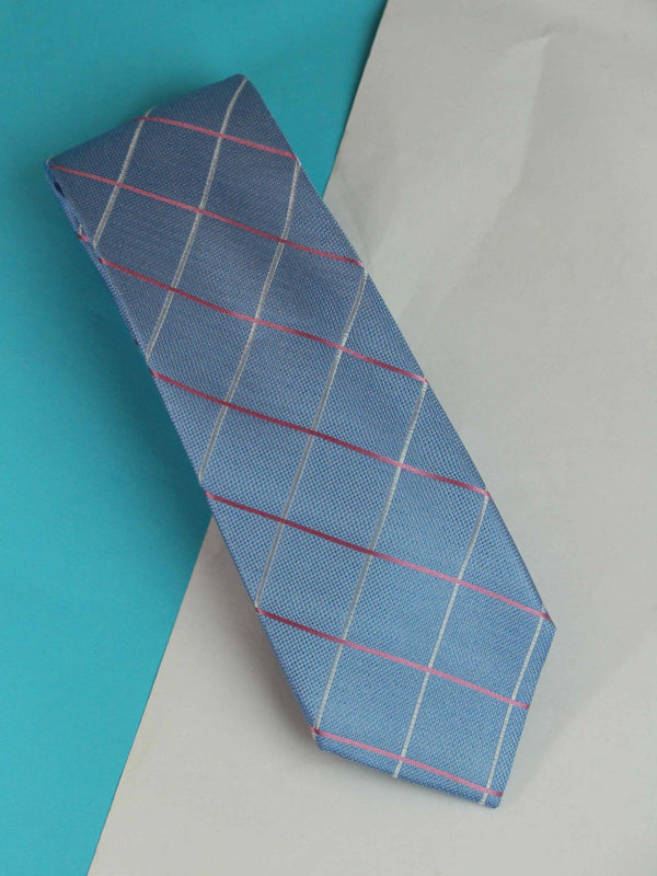 Blue Check Woven Silk Necktie - TOSSIDO