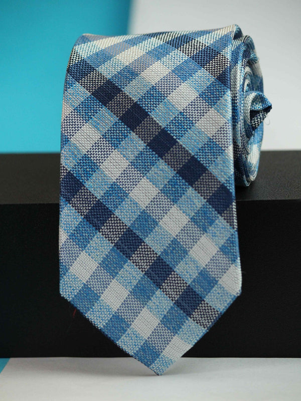 Blue Check Woven Silk Necktie - TOSSIDO