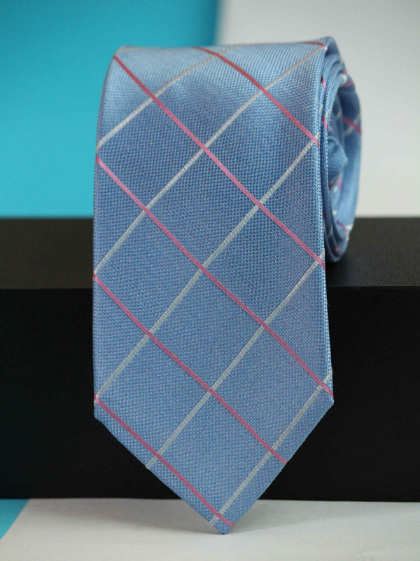 Blue Check Woven Silk Necktie - TOSSIDO