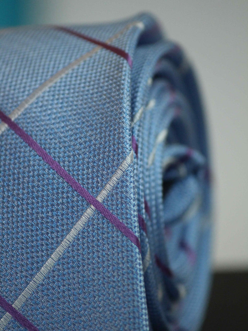 Blue Check Woven Silk Necktie - TOSSIDO