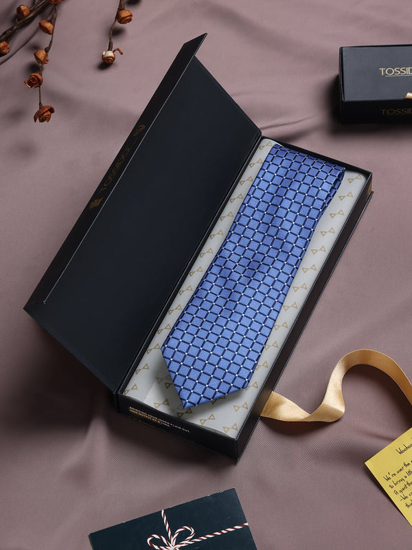 Blue Check Woven Silk Necktie - TOSSIDO