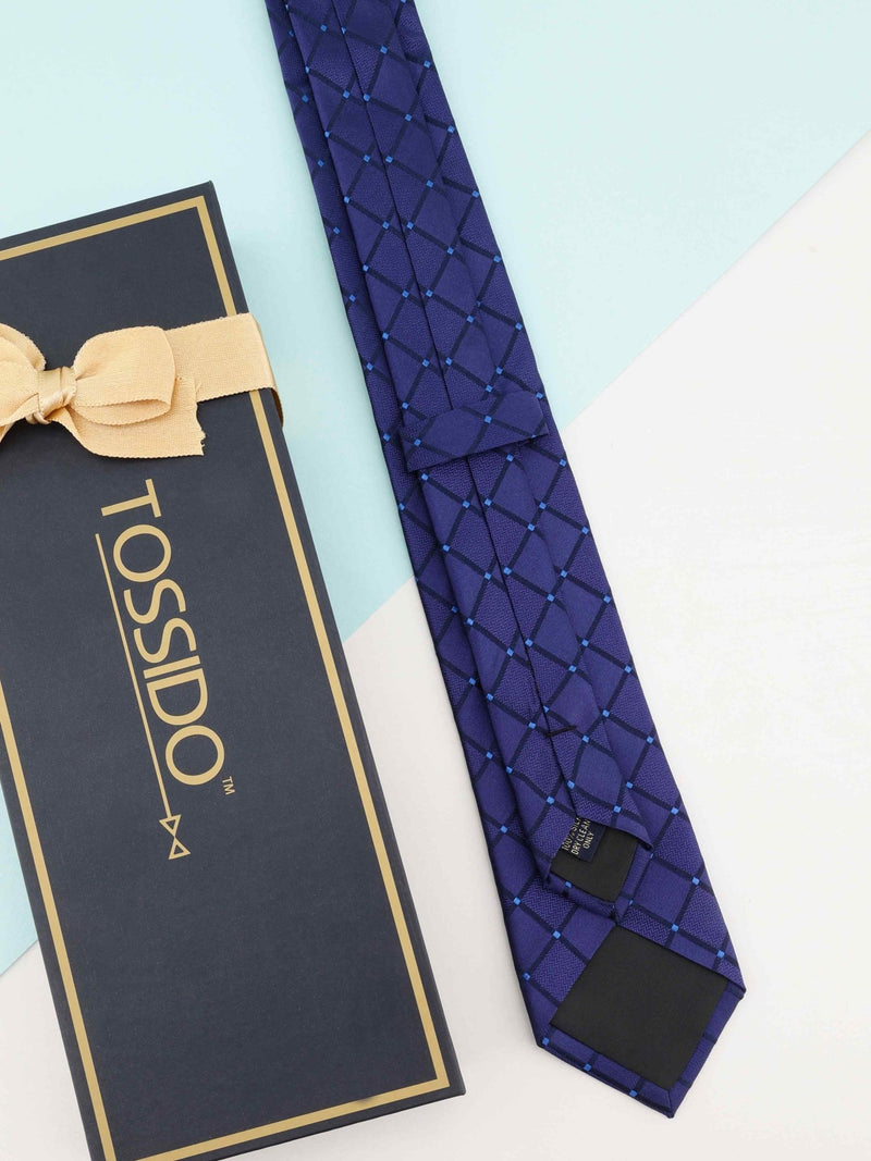 Blue Check Woven Silk Necktie - TOSSIDO