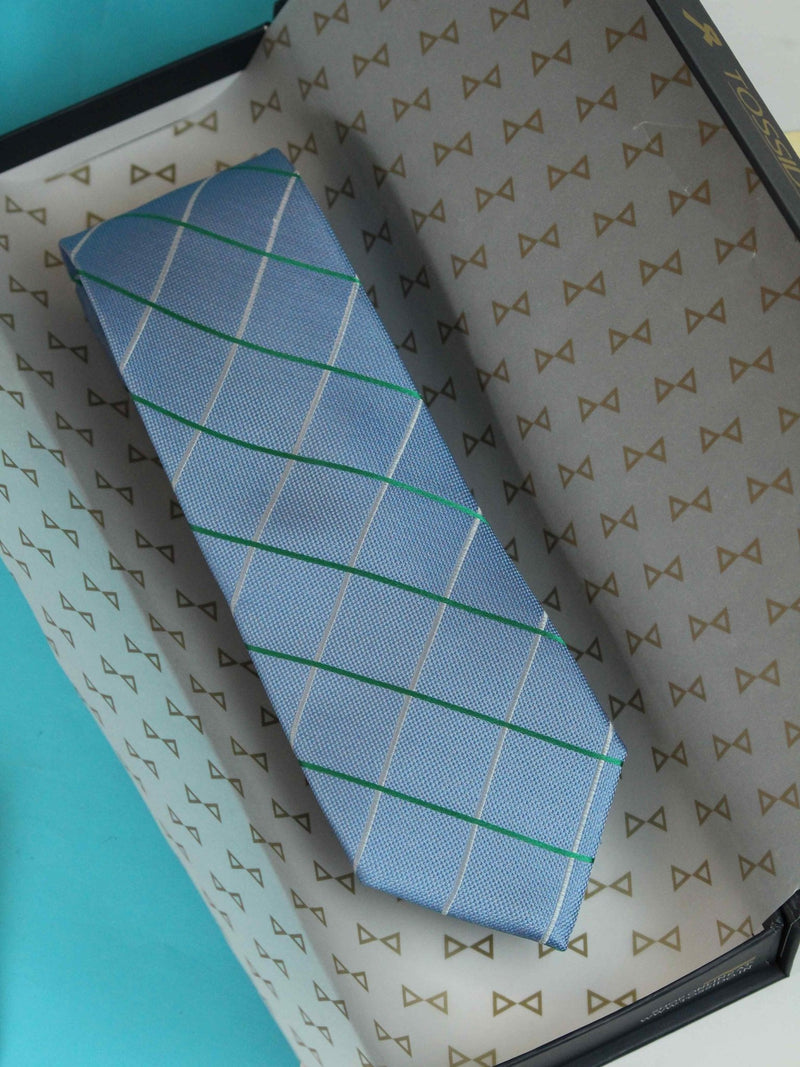 Blue Check Woven Silk Necktie - TOSSIDO