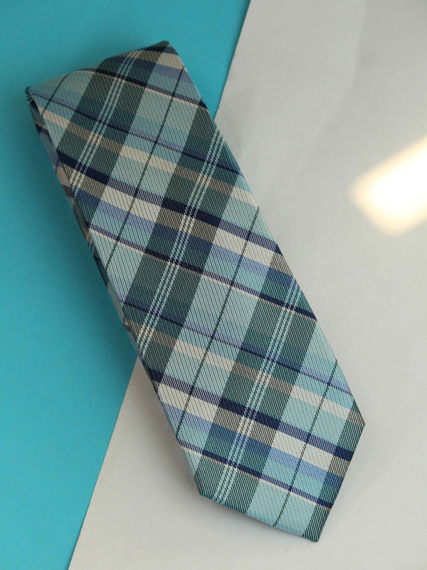 Blue Check Woven Silk Necktie - TOSSIDO