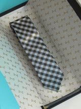 Blue Check Woven Silk Skinny Necktie - TOSSIDO