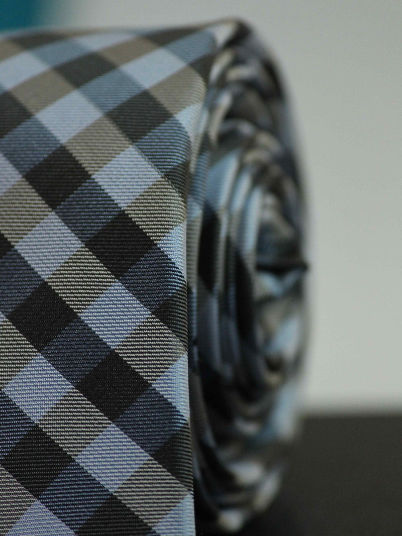 Blue Check Woven Silk Skinny Necktie - TOSSIDO