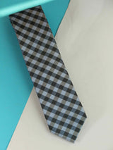 Blue Check Woven Silk Skinny Necktie - TOSSIDO