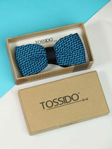 Blue Chevron Pattern Knitted Bow Tie - TOSSIDO
