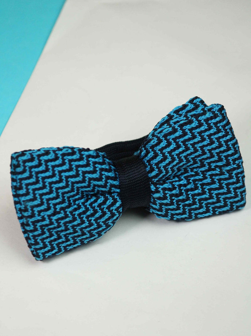 Blue Chevron Pattern Knitted Bow Tie - TOSSIDO