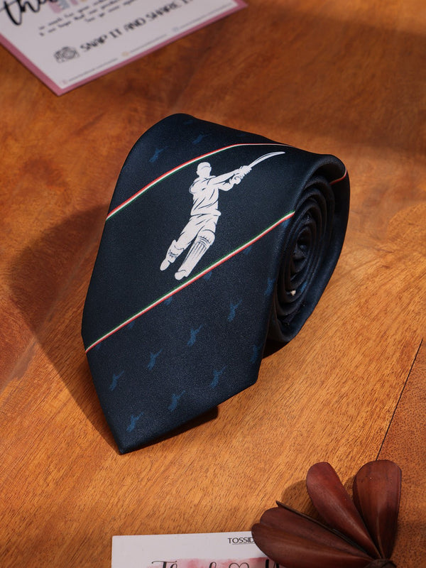 Blue Cricket Printed Necktie - TOSSIDO