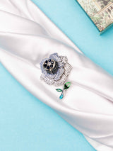 Blue Crystal Heart Flower Brooch - TOSSIDO
