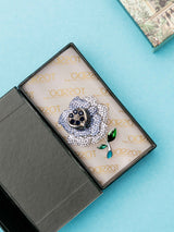 Blue Crystal Heart Flower Brooch - TOSSIDO