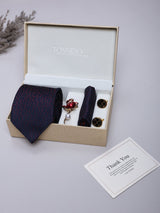 Blue Dot Necktie Pocket Square Brooch & Cufflinks Giftset - TOSSIDO