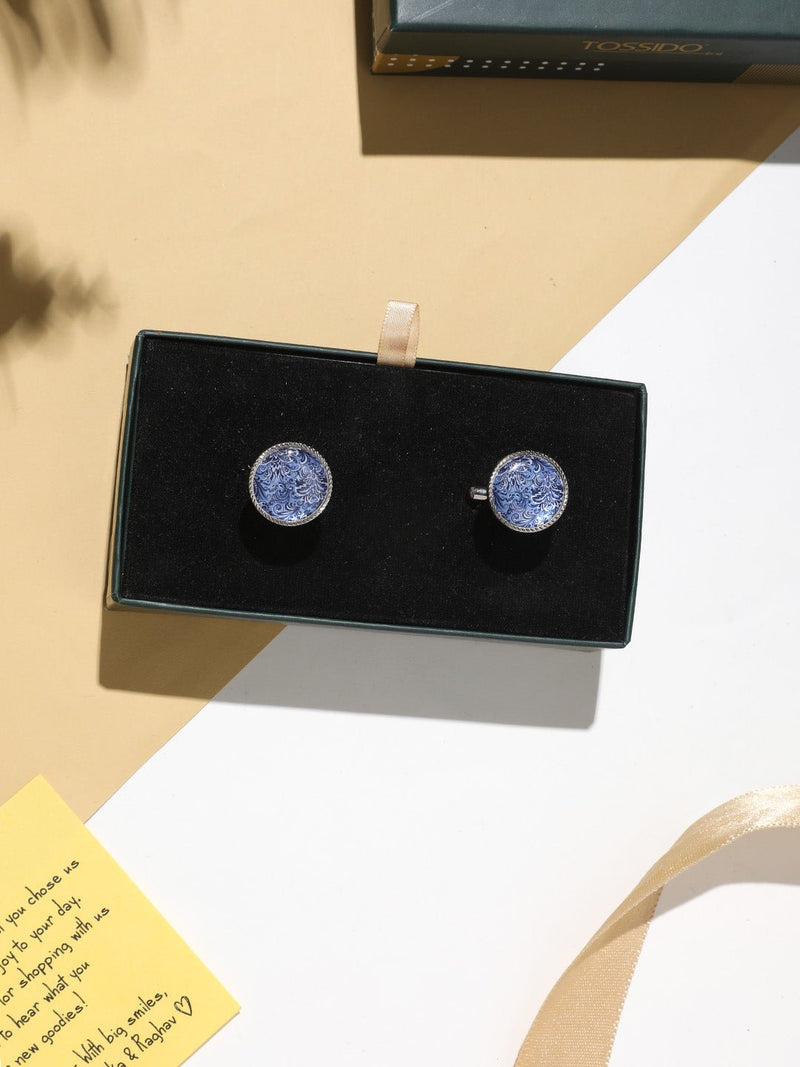 Blue Floral Cufflinks - TOSSIDO