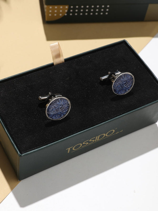 Blue Floral Cufflinks - TOSSIDO