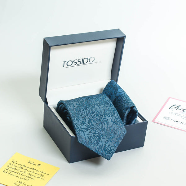 Blue Floral Necktie & Pocket Square Giftset - TOSSIDO