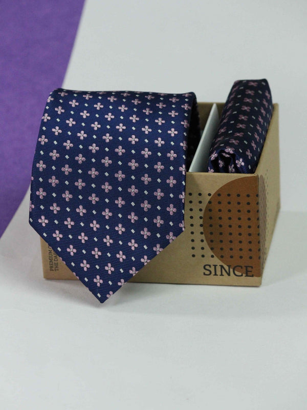 Blue Floral Necktie & Pocket Square Giftset - TOSSIDO
