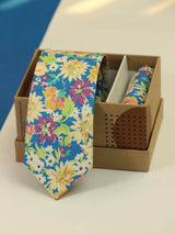 Blue Floral Necktie & Pocket Square Giftset - TOSSIDO