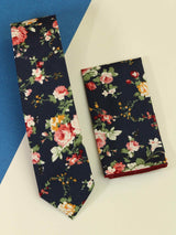 Blue Floral Necktie & Pocket Square Giftset - TOSSIDO