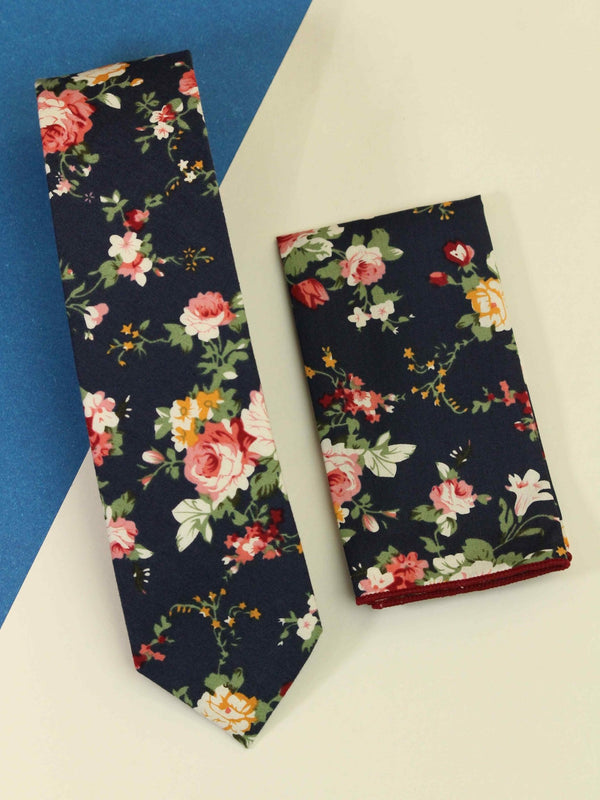 Blue Floral Necktie & Pocket Square Giftset - TOSSIDO