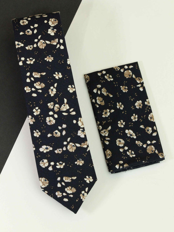 Blue Floral Necktie & Pocket Square Giftset - TOSSIDO