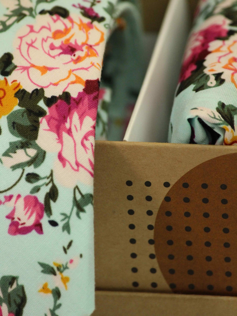 Blue Floral Necktie & Pocket Square Giftset - TOSSIDO