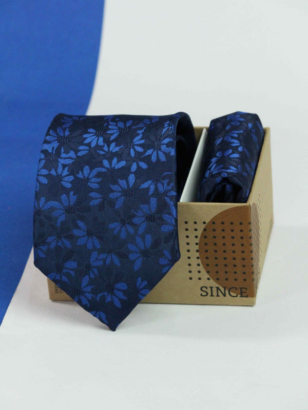 Blue Floral Necktie & Pocket Square Giftset - TOSSIDO