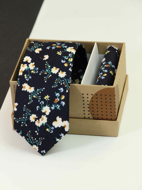 Blue Floral Necktie & Pocket Square Giftset - TOSSIDO