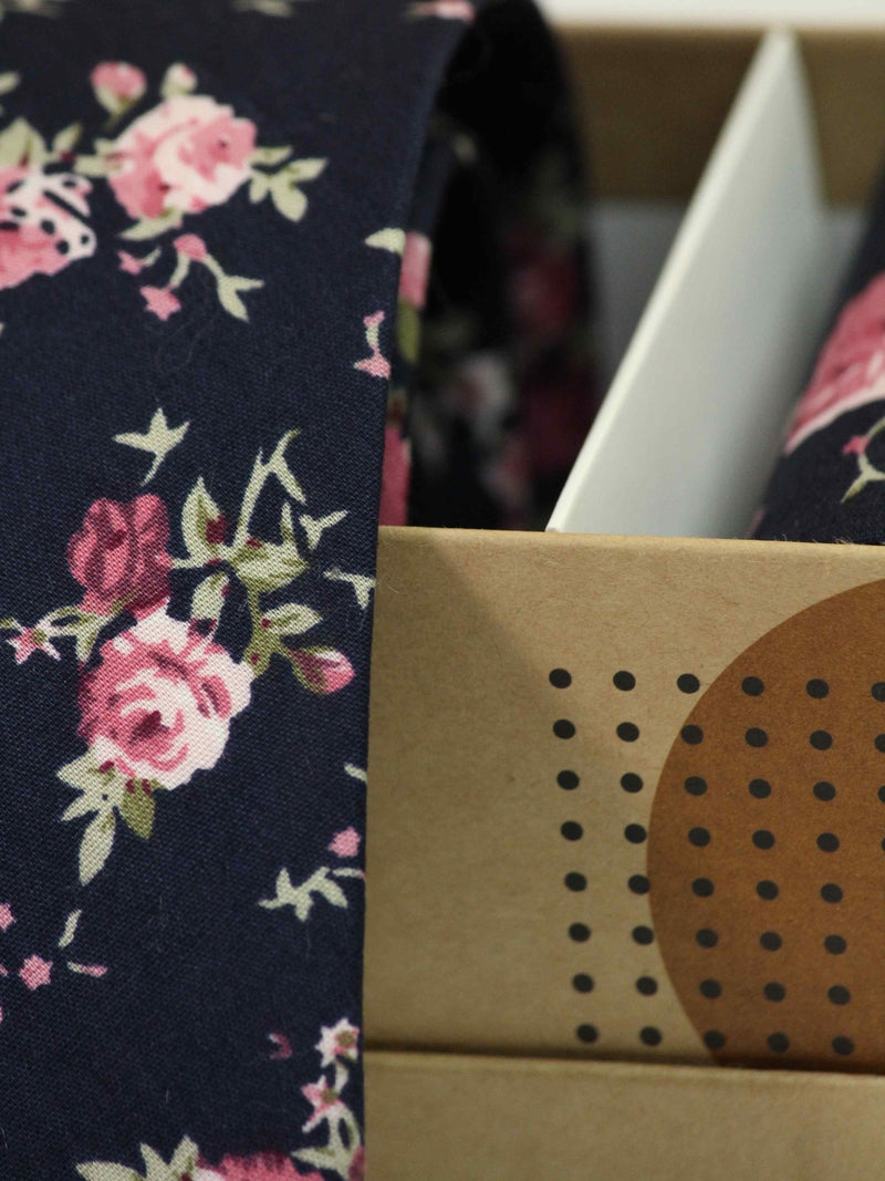 Blue Floral Necktie & Pocket Square Giftset - TOSSIDO