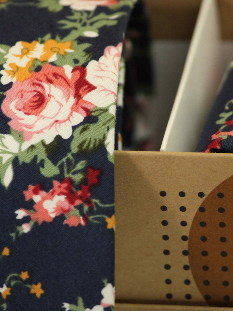 Blue Floral Necktie & Pocket Square Giftset - TOSSIDO