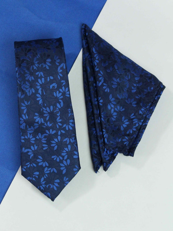 Blue Floral Necktie & Pocket Square Giftset - TOSSIDO
