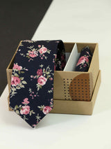 Blue Floral Necktie & Pocket Square Giftset - TOSSIDO