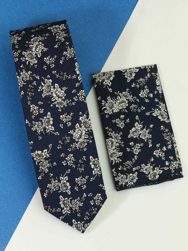 Blue Floral Necktie & Pocket Square Giftset - TOSSIDO