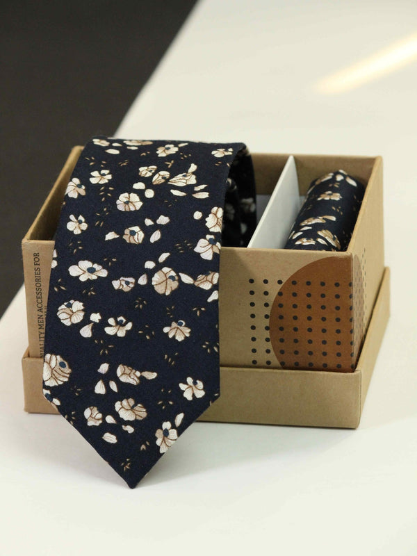 Blue Floral Necktie & Pocket Square Giftset - TOSSIDO